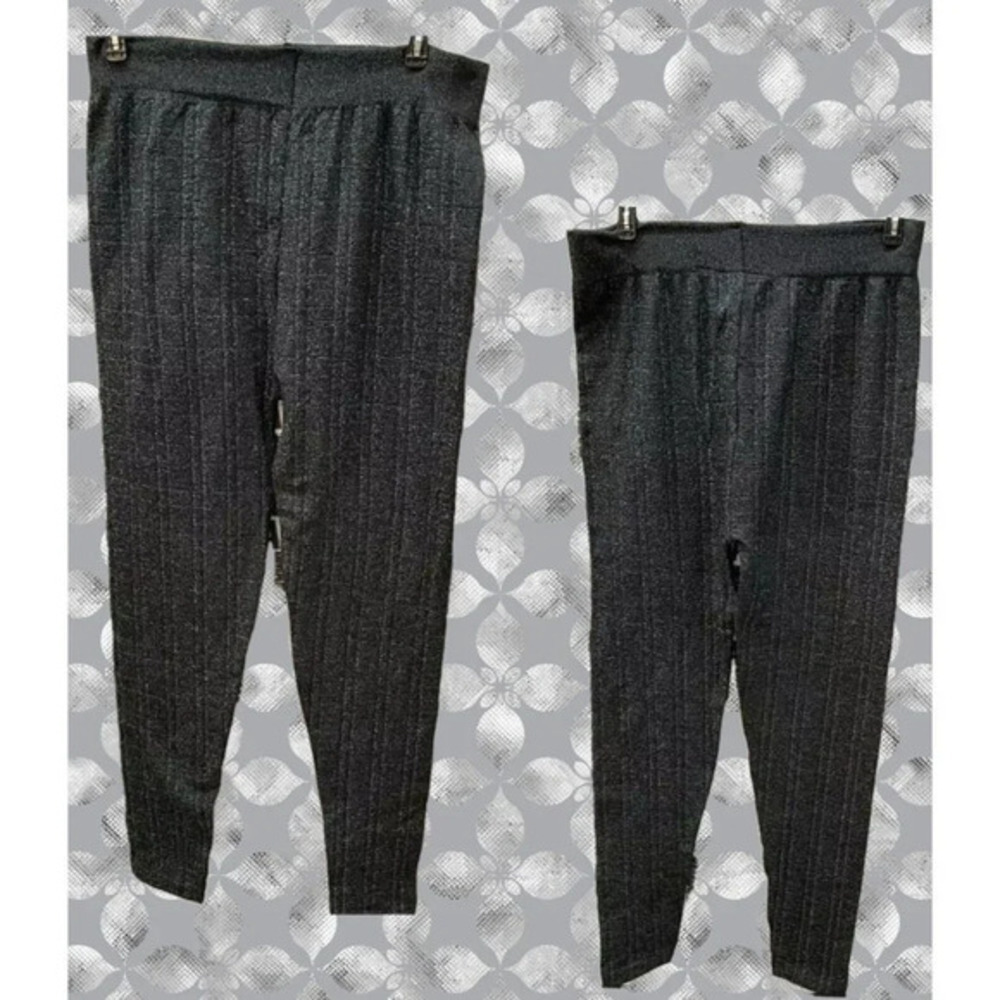 Woman Within S/M Black Silver Metallic Wide Elastic Waistband Pull-On Pants